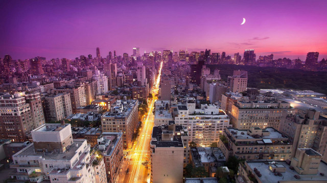 City skyline dusk moon lights free wallpaper - medium preview image