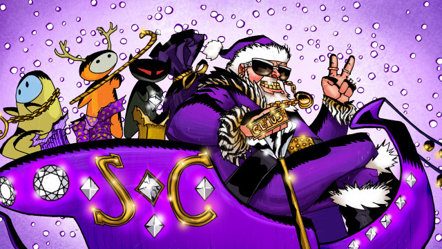 Cartoon group people purple car free wallpaper - medium preview image