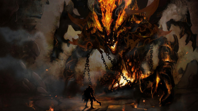 Man walking giant demonic demon free wallpaper - medium preview image