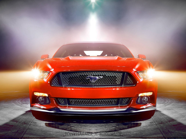 Red mustang car spotlight headlights free wallpaper - medium preview image