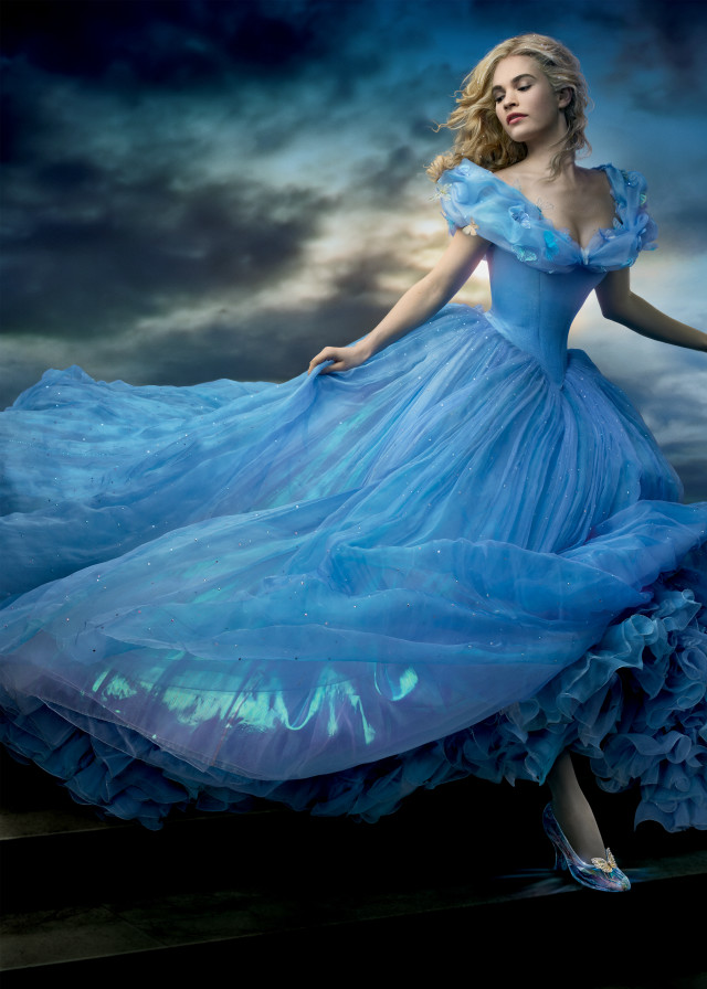 Woman blue dress staircase cloudy free wallpaper - medium preview image