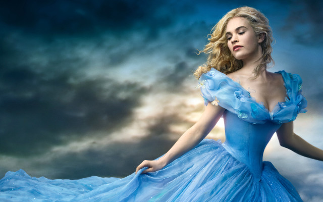 Woman blue dress standing clouds free wallpaper - medium preview image
