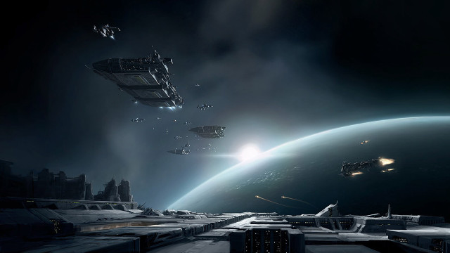 Space station spaceship planet city free wallpaper - medium preview image
