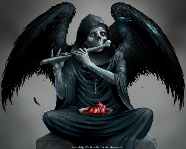 Grimy angel flute skull wings free wallpaper - medium preview image