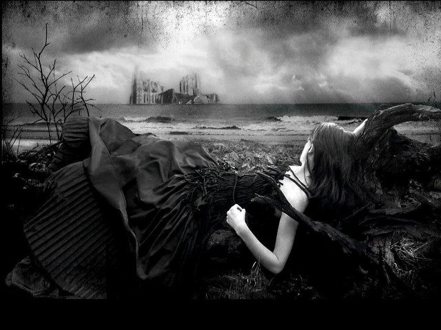 Woman laying ground castle water free wallpaper - medium preview image
