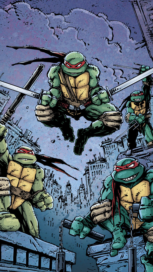 Teenaged ninja cityscape comic jump free wallpaper - medium preview image