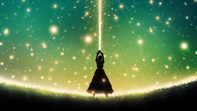 Starry sky woman moon fireflies free wallpaper - medium preview image