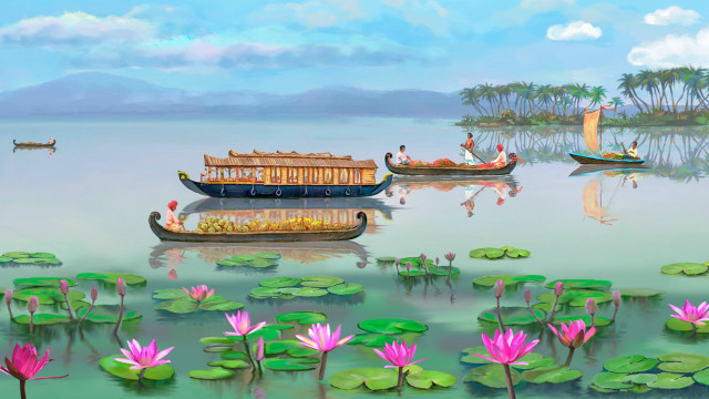 Boat wooden deck rowboat lily free wallpaper - medium preview image