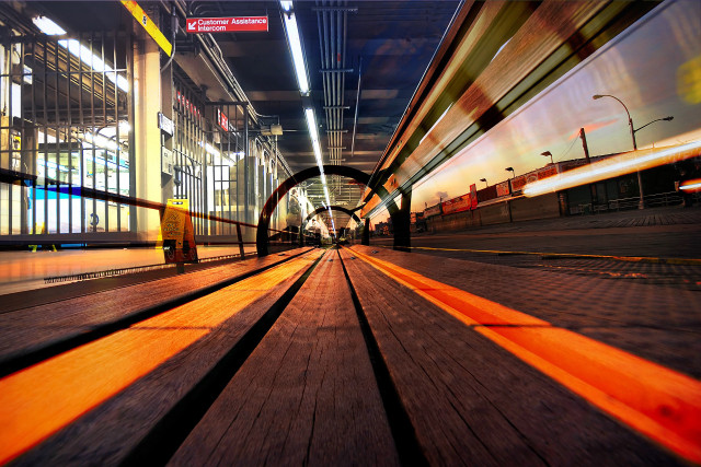 Train station night tall buildings free wallpaper - medium preview image