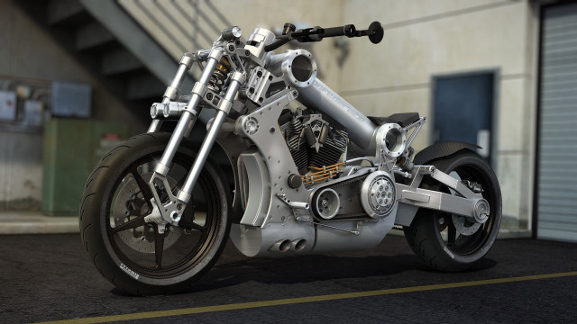 Motorcycle parked building garage yellow free wallpaper - medium preview image