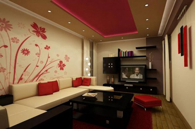 Living room couch television red free wallpaper - medium preview image