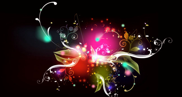 Colorful flower swirls leaves black free wallpaper - medium preview image