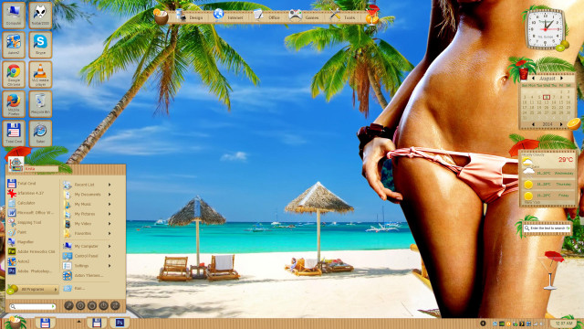 Woman bikini beach clock palmtrees free wallpaper - medium preview image