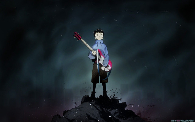 Man holding guitar mountain night free wallpaper - medium preview image