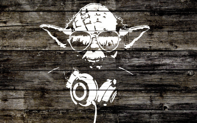 Yoda headphones wooden background white free wallpaper - medium preview image