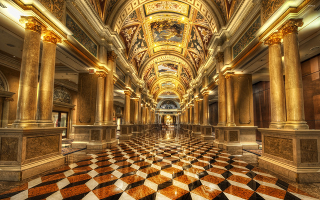Checkered floor gold columns clock free wallpaper - medium preview image