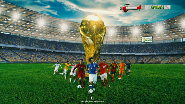 Soccer players trophy stadium plane free wallpaper - medium preview image