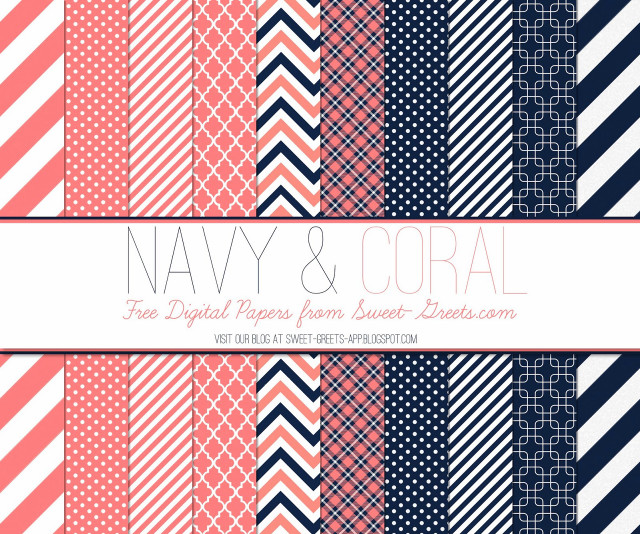 Navy coral digital papers geometric free wallpaper - medium preview image