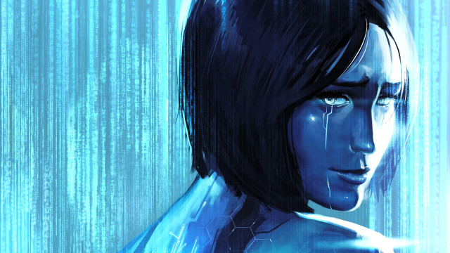 Futuristic woman blue background text free wallpaper - medium preview image