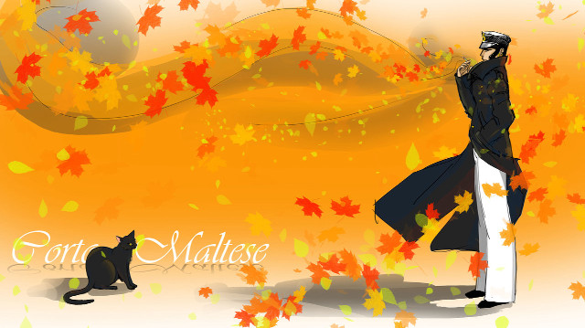 Man blackcoat cat yellowbackground autumn free wallpaper - medium preview image