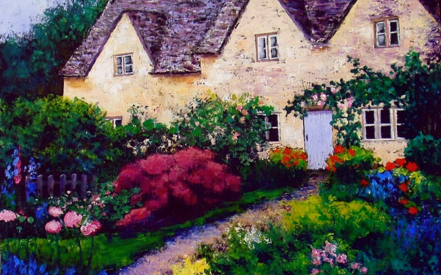 House garden flowers path front free wallpaper - medium preview image