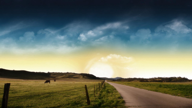 Horse grazing green field cloudy #2 free wallpaper - medium preview image