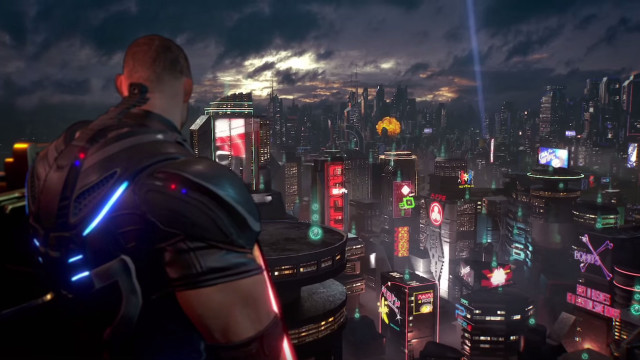 Man futuristic city night neon free wallpaper - medium preview image