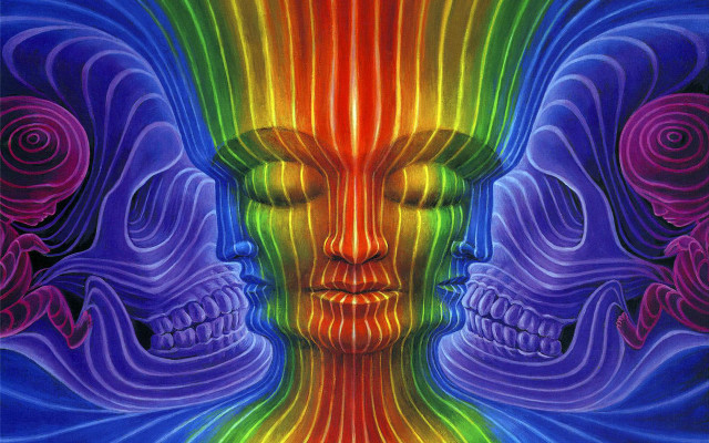 Psychedelic man rainbow hued face free wallpaper - medium preview image