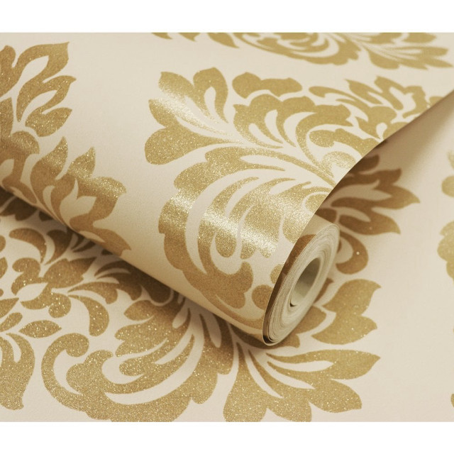 Gold white wallpaper large flower free wallpaper - medium preview image