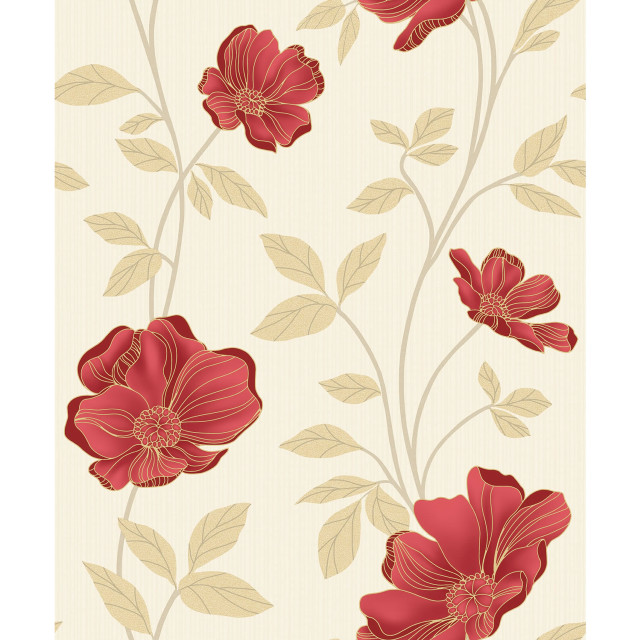 Red flower leaves butterfly artdeco free wallpaper - medium preview image