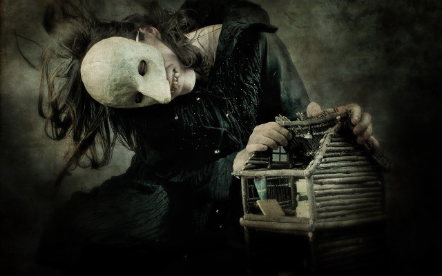 Woman mask typewriter house creepy free wallpaper - medium preview image