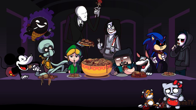 Cartoon characters table cake skeleton free wallpaper - medium preview image