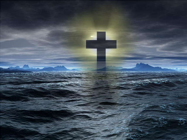 Cross ocean sun clouds boat free wallpaper - medium preview image