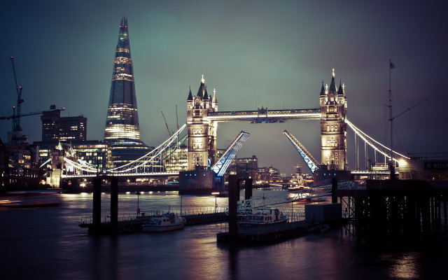 Bridge tower clock night city free wallpaper - medium preview image