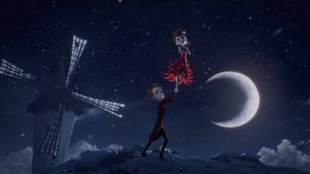 Cartoon character lantern windmill moon free wallpaper - medium preview image