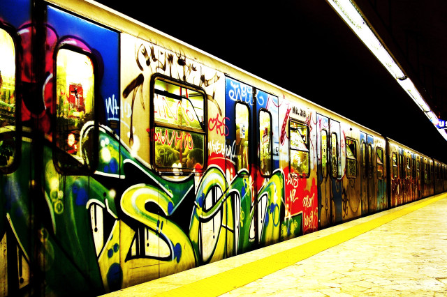 Train graffiti station night person free wallpaper - medium preview image
