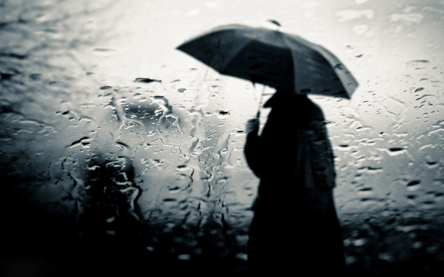 Person standing rain umbrella black free wallpaper - medium preview image