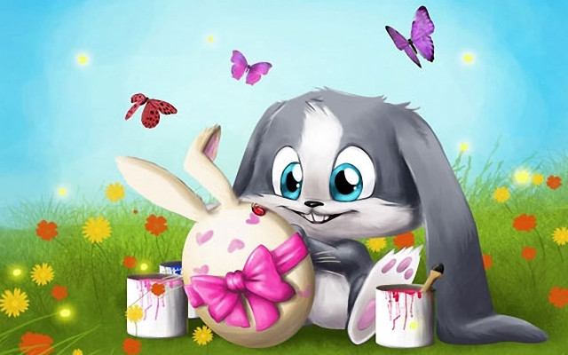 Cartoon bunny painting bunny field free wallpaper - medium preview image
