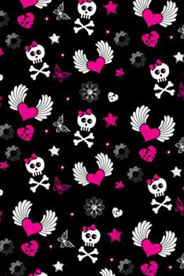 Black background pink white skulls free wallpaper - medium preview image