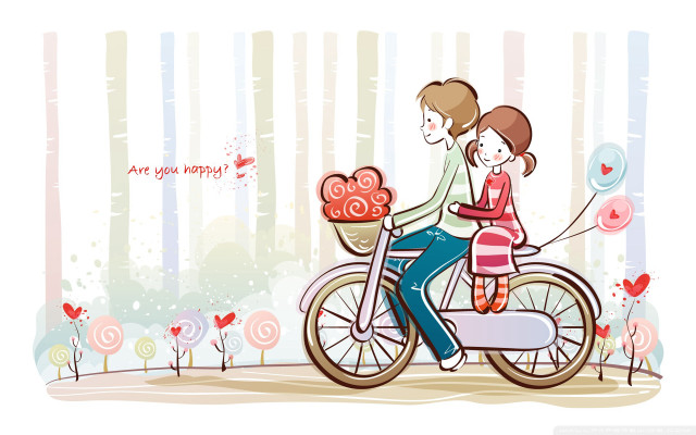 Man woman biking basket hearts free wallpaper - medium preview image