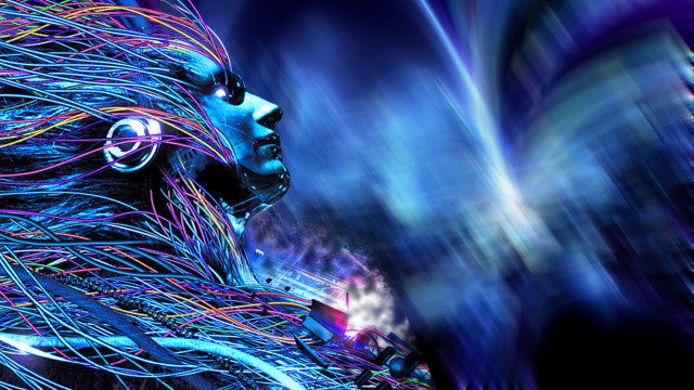 Blue face long hair neon free wallpaper - medium preview image