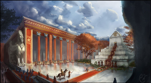 Building statue people fountain painting free wallpaper - medium preview image