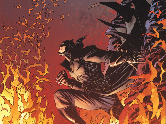 Batman standing fire hands hips free wallpaper - medium preview image