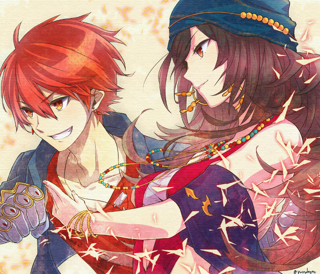 Anime characters hugging flowers leaves free wallpaper - medium preview image