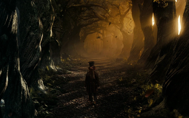 Person walking forest trees light free wallpaper - medium preview image