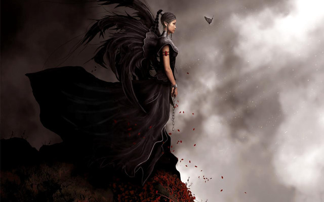 Woman black dress black bird free wallpaper - medium preview image