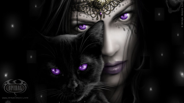 Woman purple eyes black cat #3 free wallpaper - medium preview image