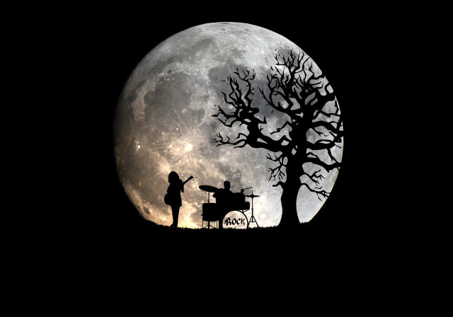 Moon guitar tree drum person free wallpaper - medium preview image