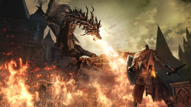 Man dragon fire castle flames free wallpaper - medium preview image