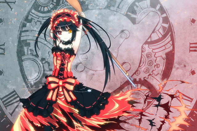 Woman red dress sword clock free wallpaper - medium preview image